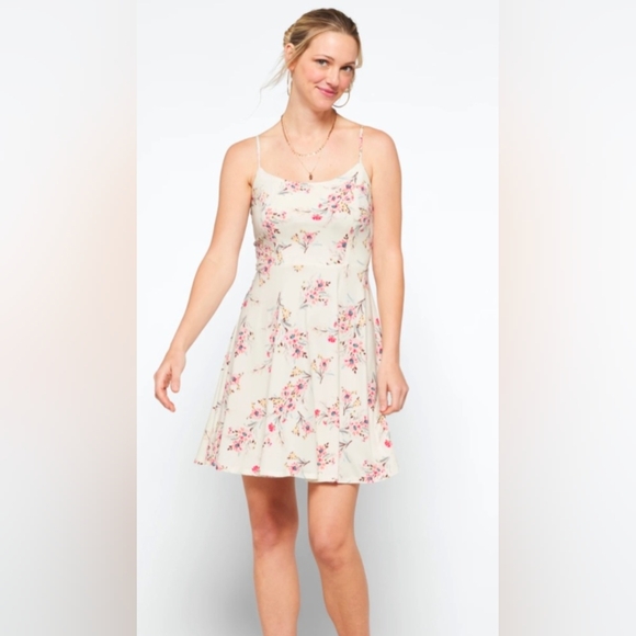 NWT Nine Britton Floral Knit mini cream coral Strappy skater beachy Dress sz XLP - Picture 1 of 14